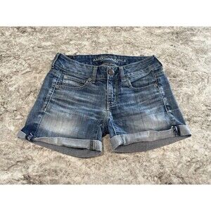 American Eagle Jean Denim Cuffed Shorts  Women Size 0 Low Rise.
